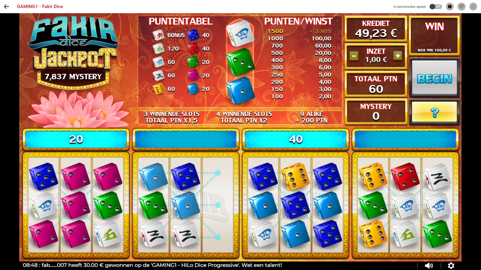 Fakir Dice Game - Bonusronde activatie screenshot screenshot