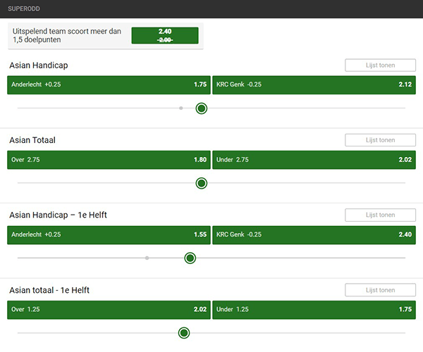 Screenshot Asian Handicap bij Unibet